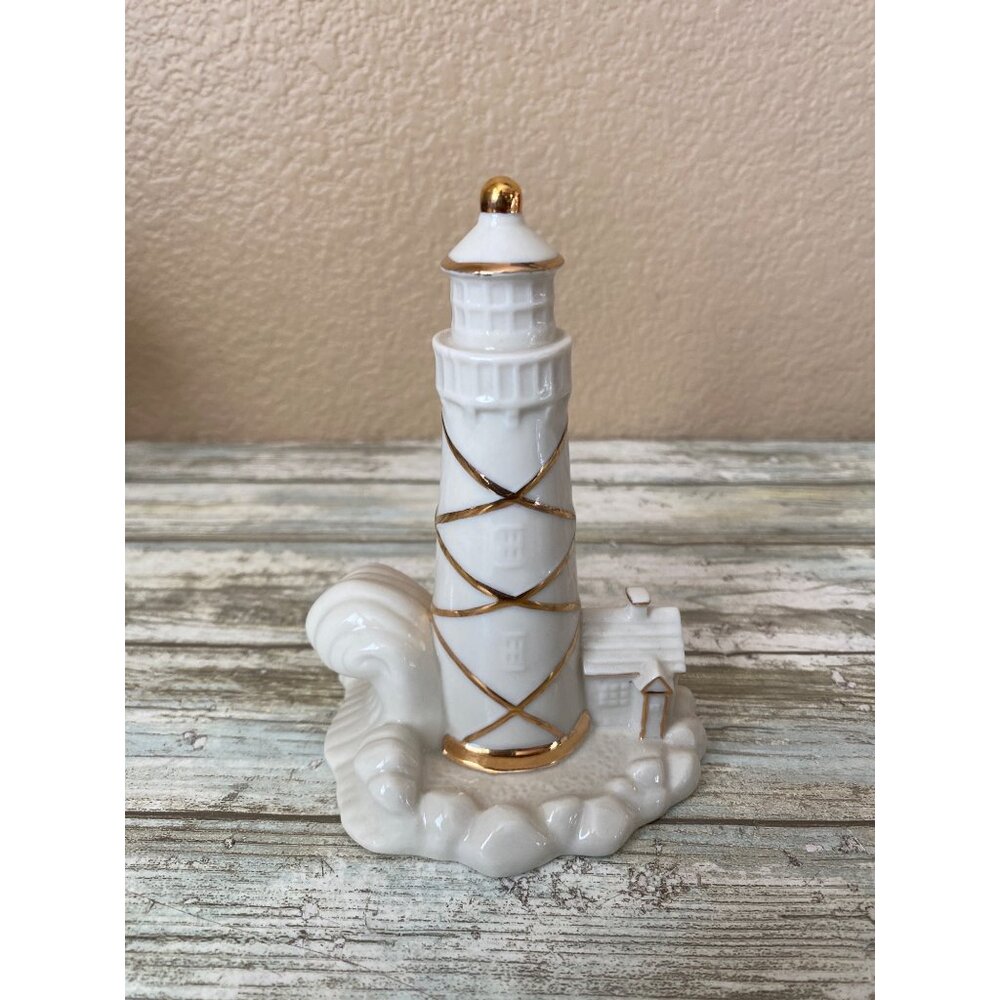 Lenox Porcelain 24k Gold Trim Lighthouse Figurine Nautical Home Decor 5" No Box - Picture 1 of 10